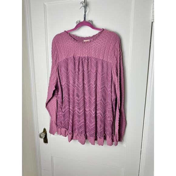 LOGO Shirt Women's Plus 4X Purple Long Sleeve Ruffle Boho Chic Crochet Flowy - Picture 1 of 8